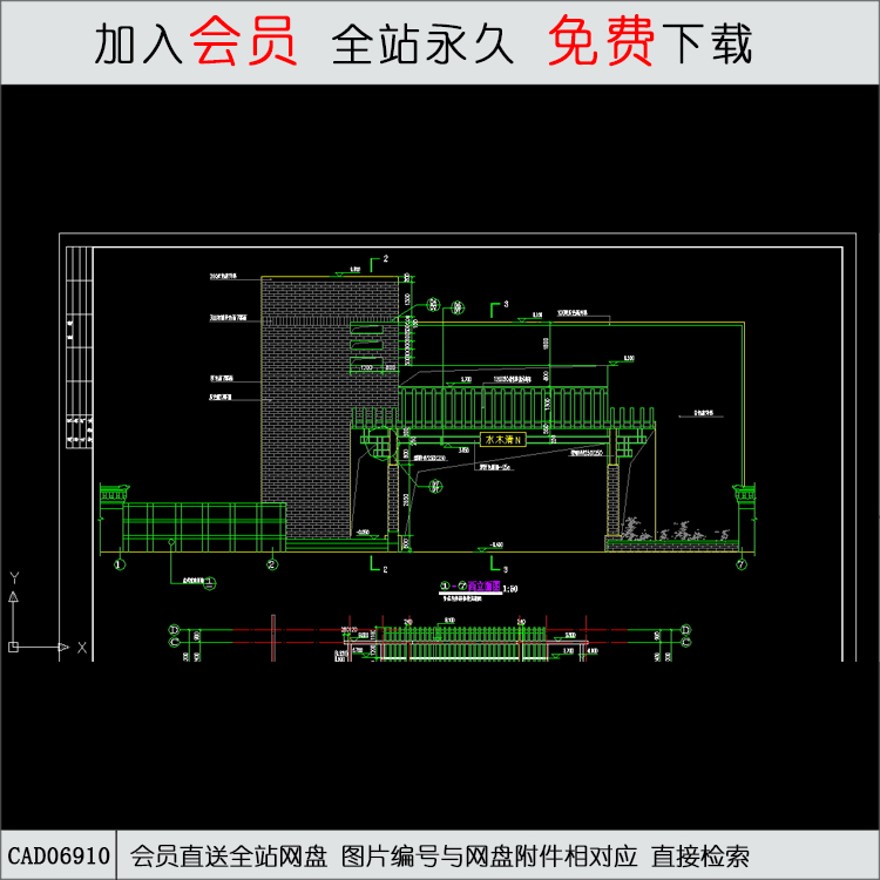 商业别墅小区特色大门建筑施工图-CAD方案平面图/立剖面图/施工图系列