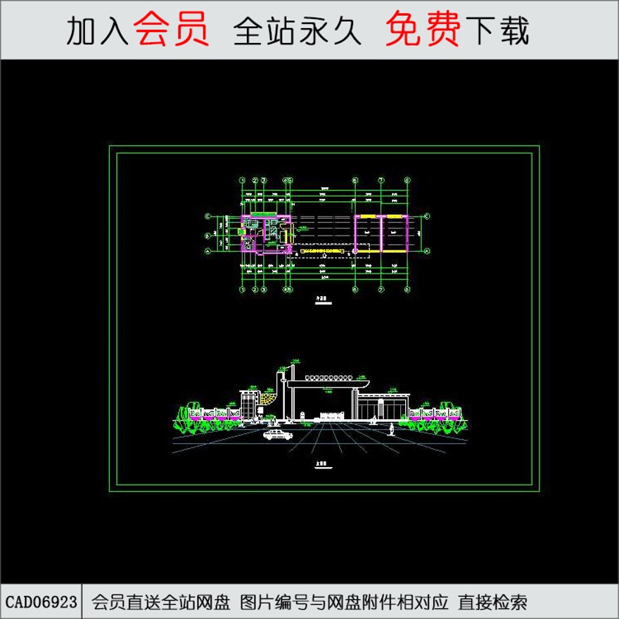 学校大门-CAD方案平面图/立剖面图/施工图系列