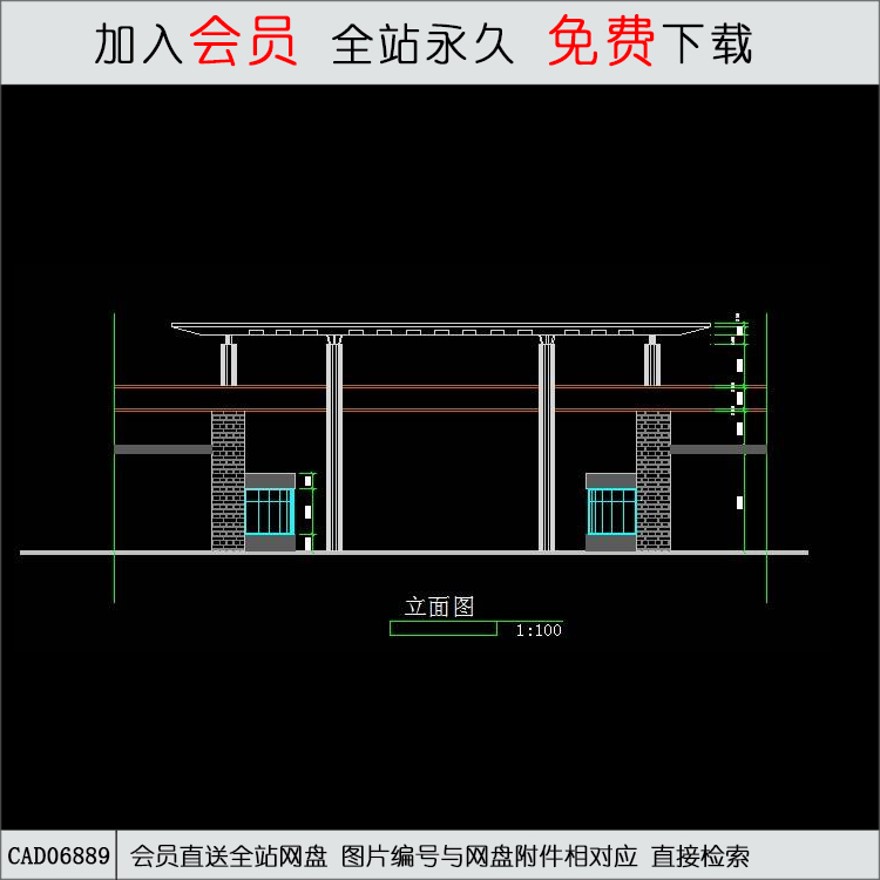 某小区入口大门平立面图-CAD方案平面图/立剖面图/施工图系列