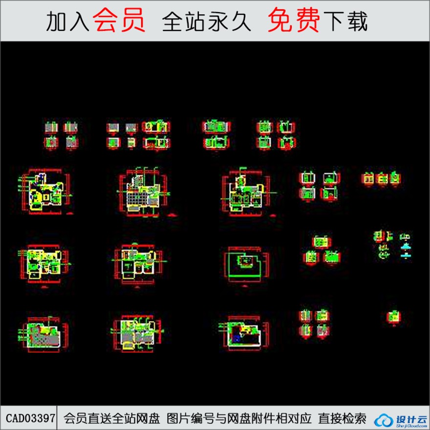 套房装修图-CAD方案平面图/立剖面图/施工图系列