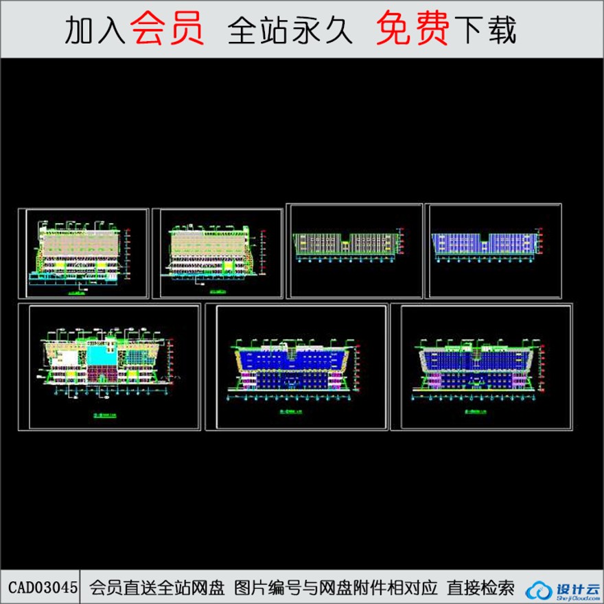 现代风广场立面图-CAD方案平面图/立剖面图/施工图系列