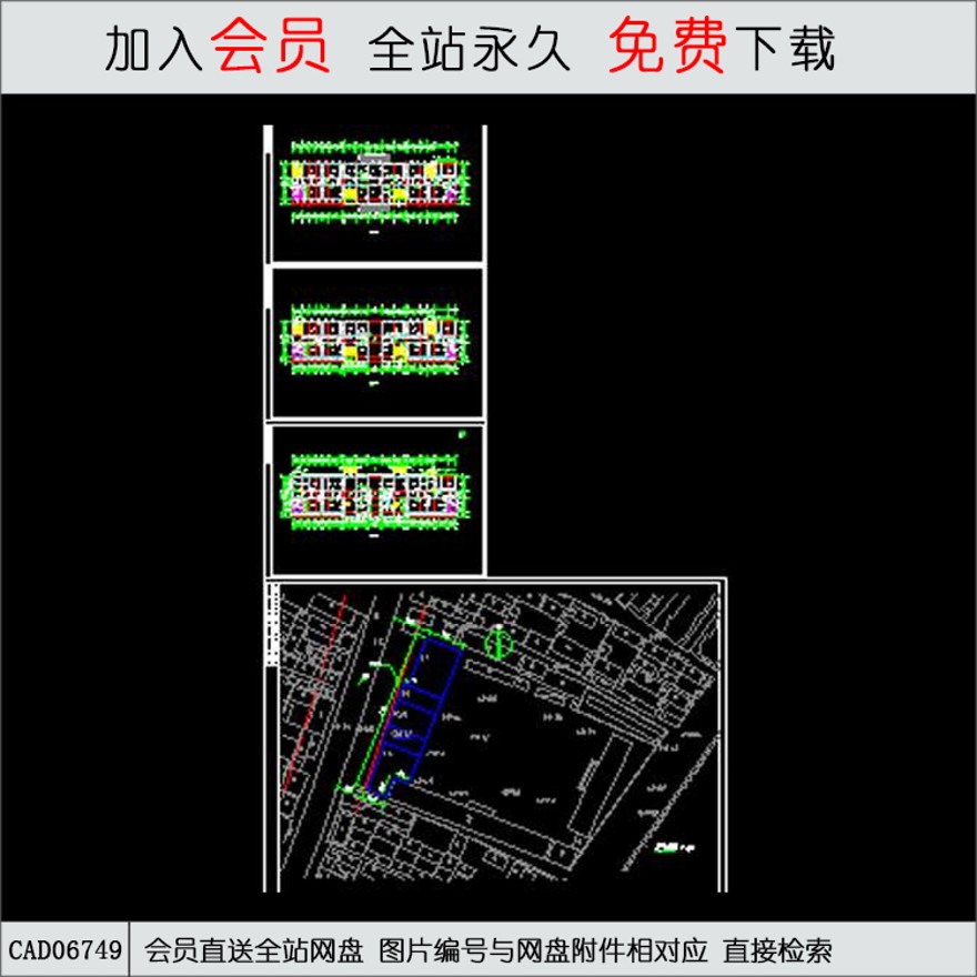 四层仿古建筑中学教学楼建筑施工图-CAD方案平面图/立剖面图/施工图系列