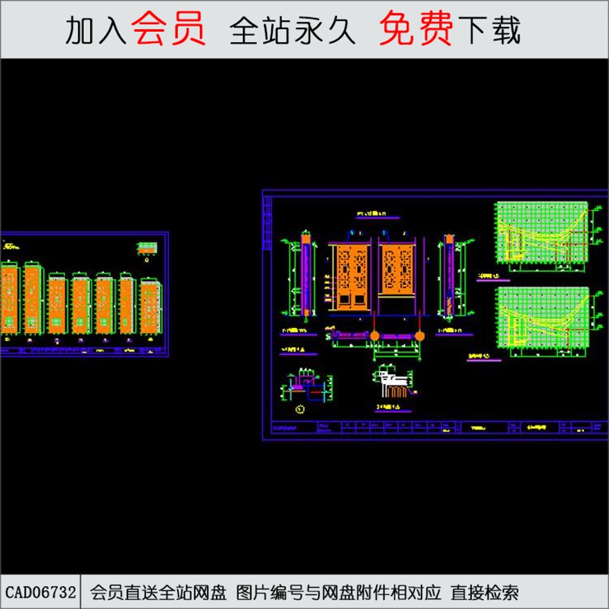 瑞安阁二层古建建筑施工图-CAD方案平面图/立剖面图/施工图系列