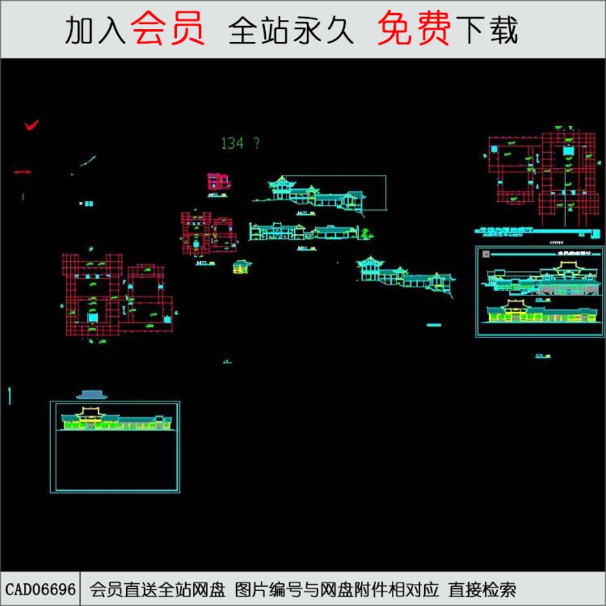 仿古建筑设计古风茶室-CAD方案平面图/立剖面图/施工图系列