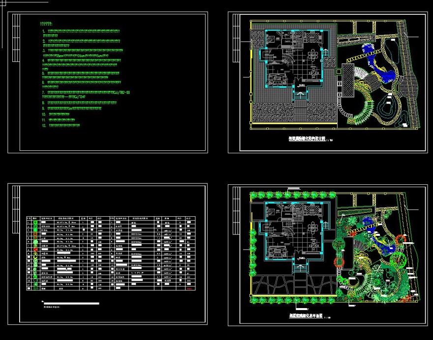 商业别墅园林设计绿化植物配置施工图-CAD方案平面图/立剖面图/施工图系列