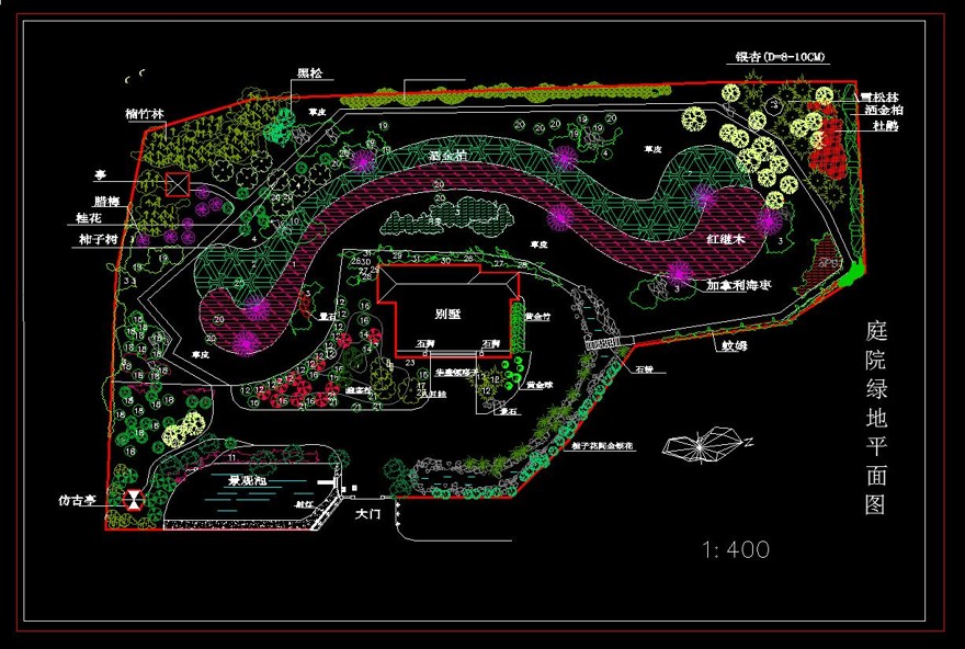 庭院绿地平面图-CAD方案平面图/立剖面图/施工图系列
