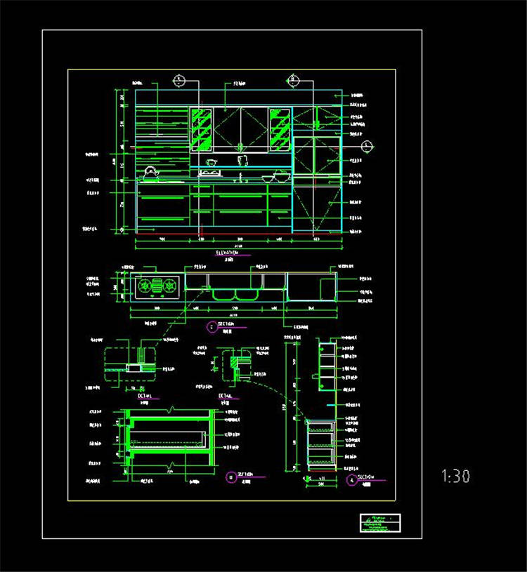 厨房装修详图-CAD方案平面图/立剖面图/施工图系列