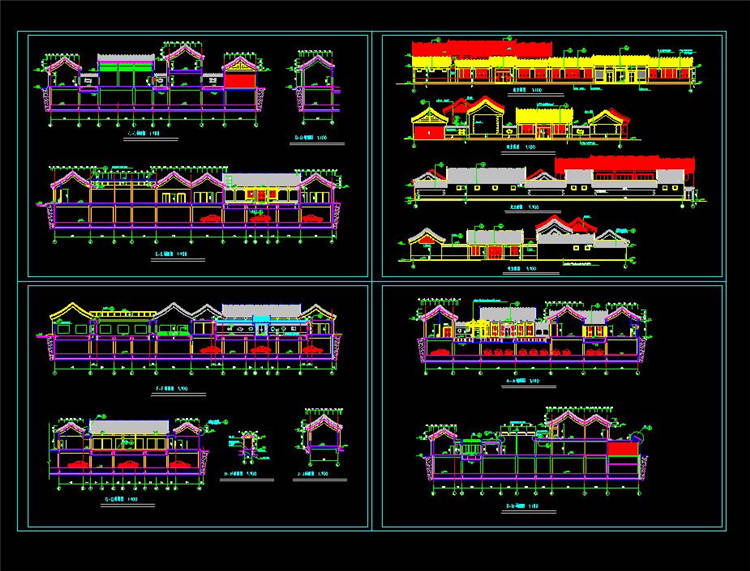 古建立剖面图-CAD方案平面图/立剖面图/施工图系列