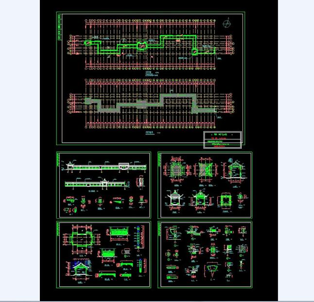 古建长廊建筑施工图-CAD方案平面图/立剖面图/施工图系列