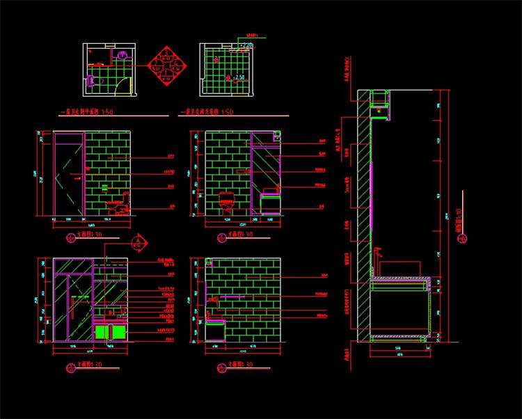 家庭卫生间装修详图-CAD方案平面图/立剖面图/施工图系列