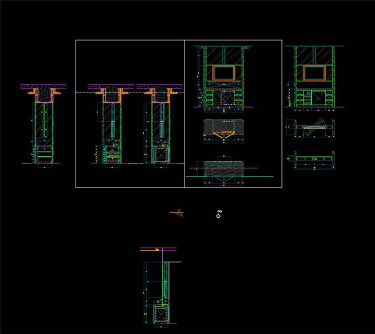 酒店电视柜详图-CAD方案平面图/立剖面图/施工图系列