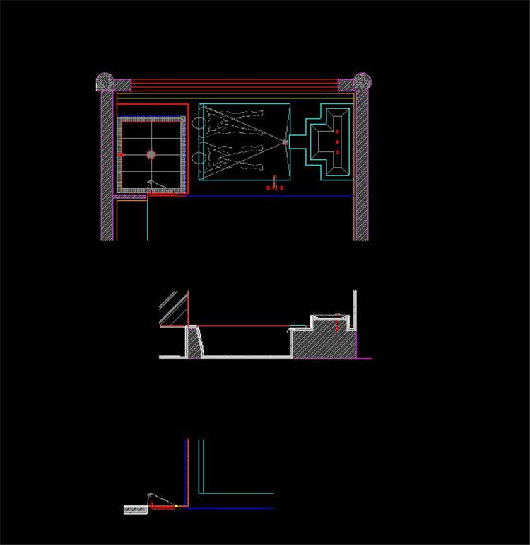 酒店客房淋浴池详图-CAD方案平面图/立剖面图/施工图系列