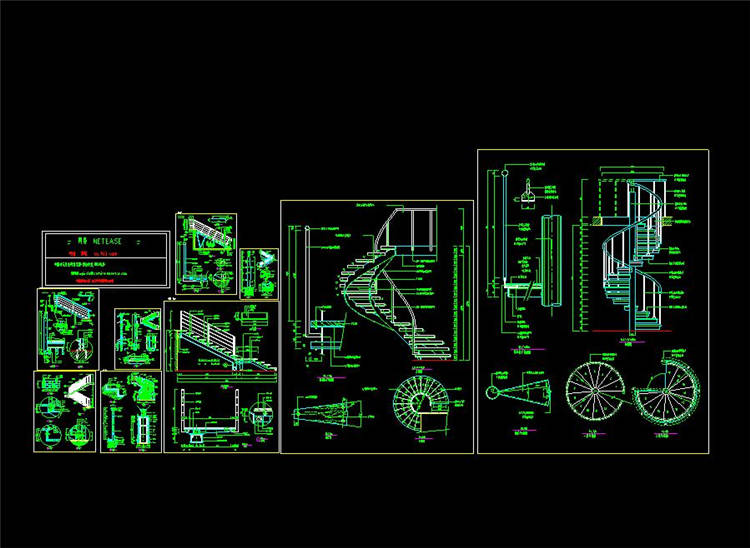 楼梯扶手施工图9套-CAD方案平面图/立剖面图/施工图系列