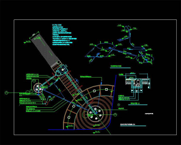 某处跌水构架及喷泉水施图-CAD方案平面图/立剖面图/施工图系列