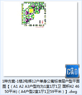 1种方案-1楼2电梯12户单身公寓设计标准化层户型平面图【（A1A2A3