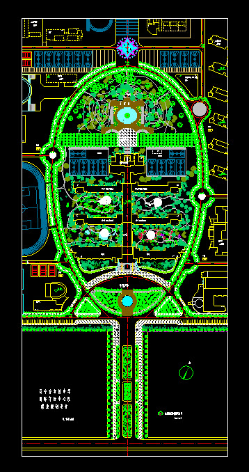 高级中学中心区园林设计绿化植物配置规划图-CAD方案平面图/立剖面图/施工图系列
