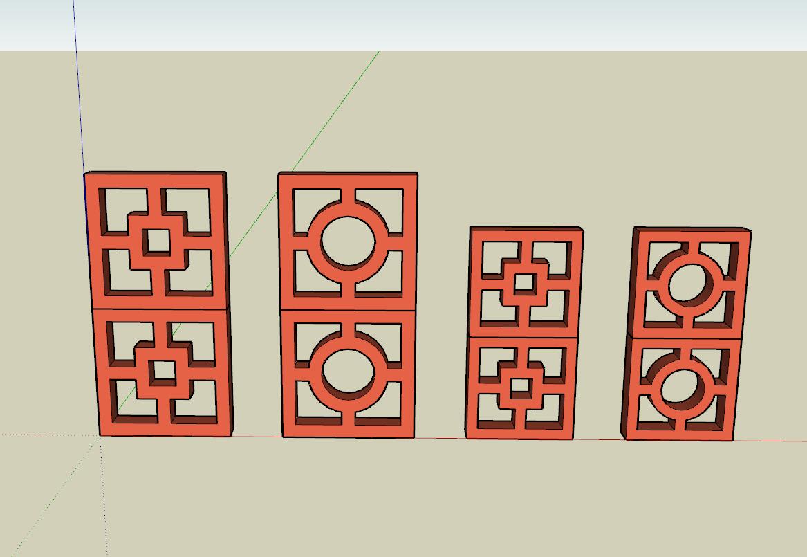 花窗纹理-构筑物小品单体组件sketchup模型104-SU建筑景观室内模型