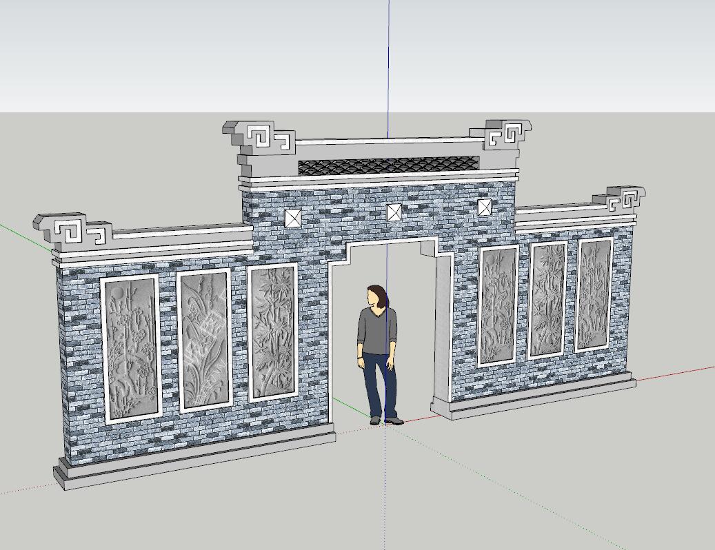 景墙照壁-构筑物小品单体组件sketchup模型6-SU建筑景观室内模型