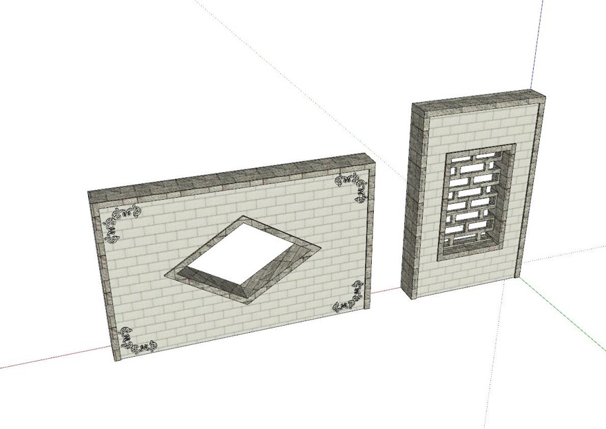 景墙照壁-构筑物小品单体组件sketchup模型56-SU建筑景观室内模型