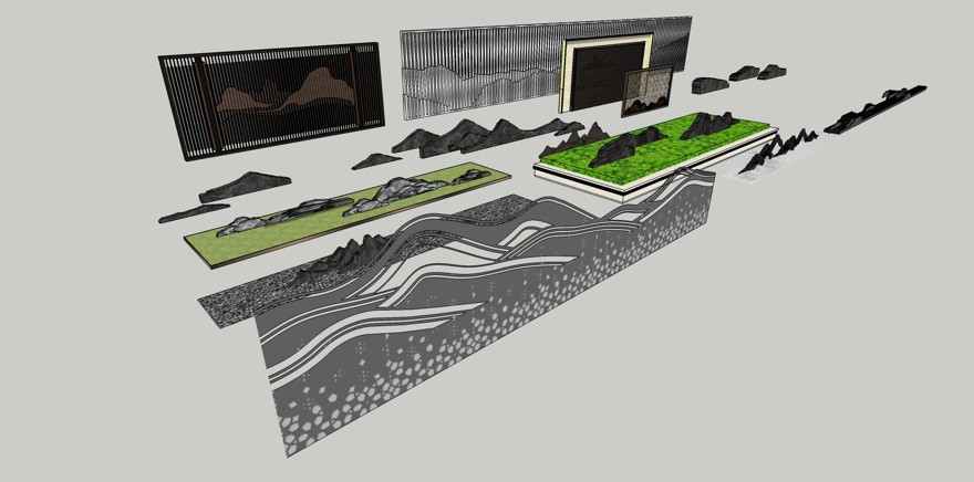 山水景墙-SU建筑景观室内模型