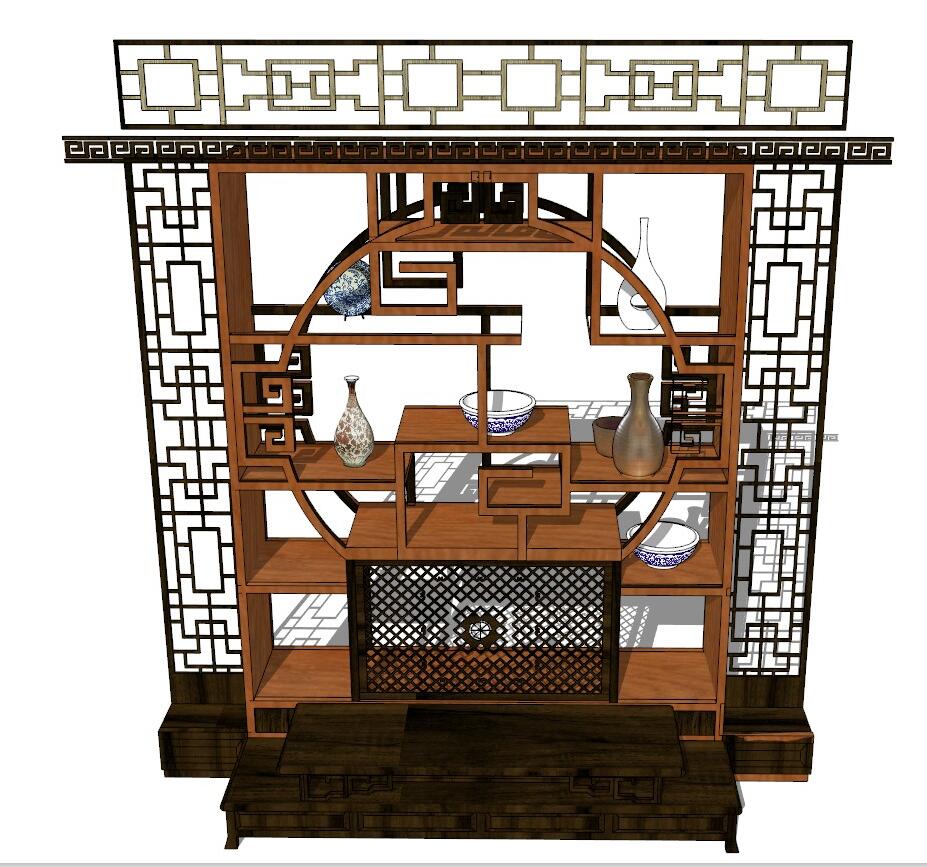 博古架SU模型一sketchup模型20-SU建筑景观室内模型
