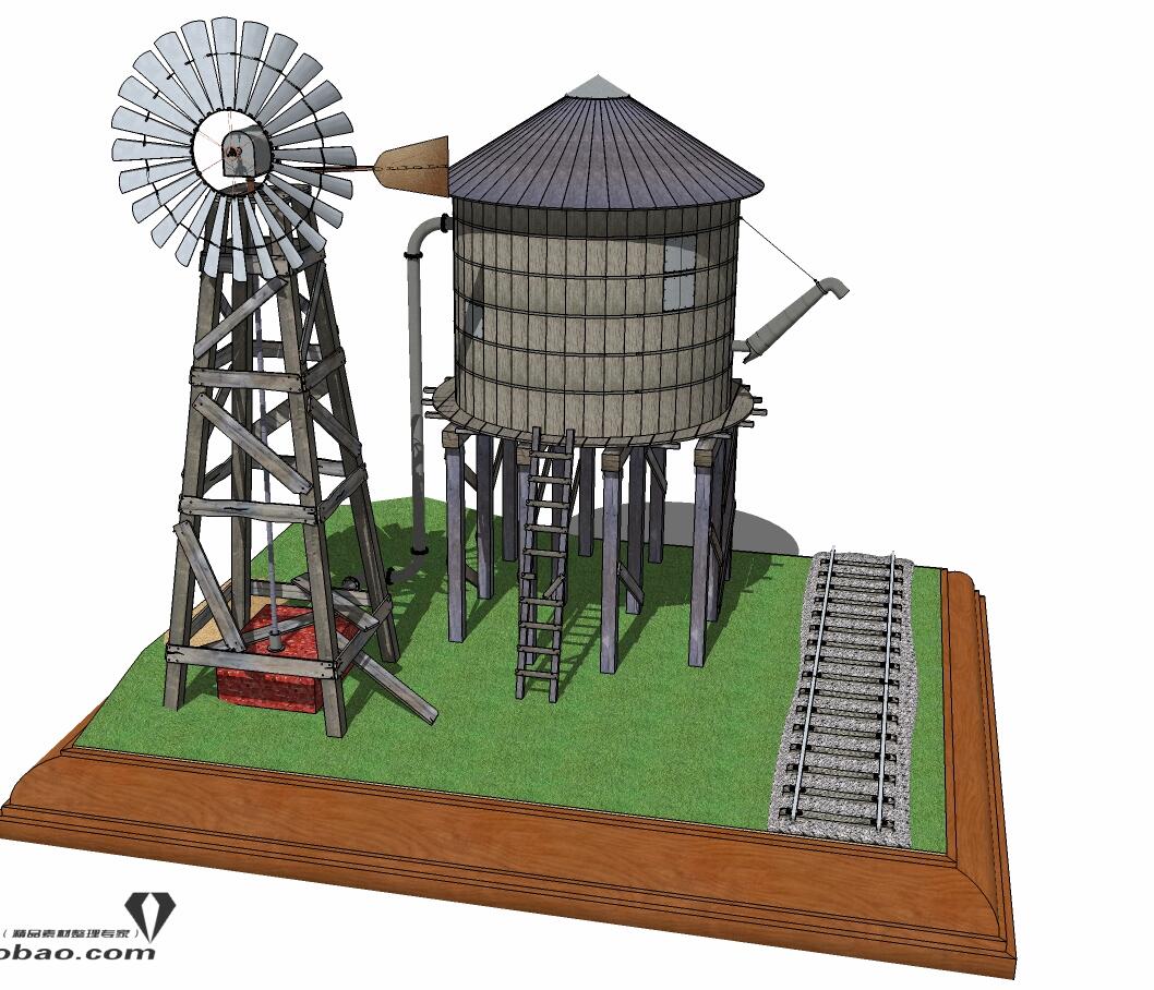 风车水塔-SU建筑景观室内模型