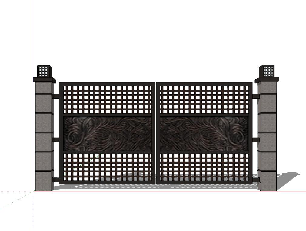 新中式风格铁艺门sketchup模型25-SU建筑景观室内模型