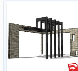 现代风廊架SU模型sketchup模型40-SU建筑景观室内模型