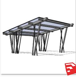 现代风廊架SU模型sketchup模型86-SU建筑景观室内模型