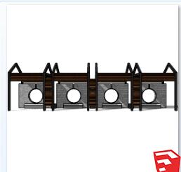 新中式风格廊架SU模型sketchup模型15-SU建筑景观室内模型
