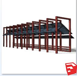 新中式风格廊架SU模型sketchup模型93-SU建筑景观室内模型