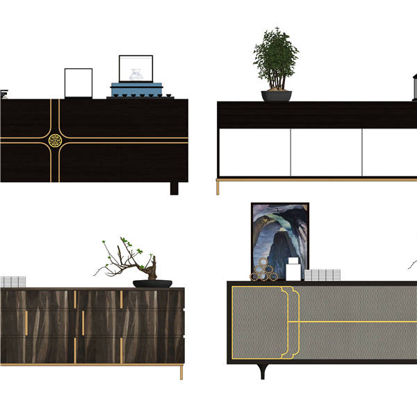 新中式风格电视柜组合-SU建筑景观室内模型