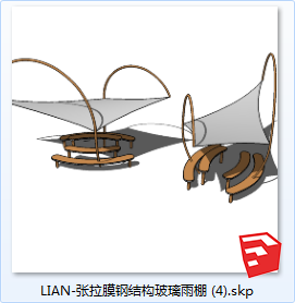 张拉膜钢结构玻璃雨棚sketchup模型4-SU建筑景观室内模型