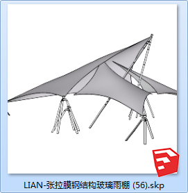 张拉膜钢结构玻璃雨棚sketchup模型56-SU建筑景观室内模型