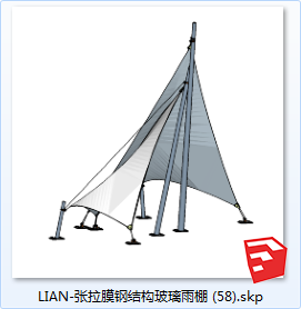 张拉膜钢结构玻璃雨棚sketchup模型58-SU建筑景观室内模型