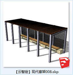 现代风廊架SU景观图sketchup模型8-SU建筑景观室内模型