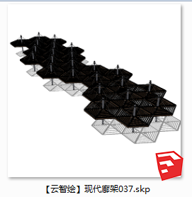 现代风廊架SU景观图sketchup模型37-SU建筑景观室内模型