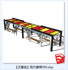 现代风廊架SU景观图sketchup模型59-SU建筑景观室内模型