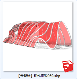 现代风廊架SU景观图sketchup模型69-SU建筑景观室内模型