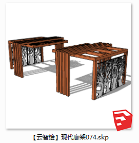 现代风廊架SU景观图sketchup模型74-SU建筑景观室内模型