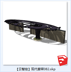 现代风廊架SU景观图sketchup模型82-SU建筑景观室内模型