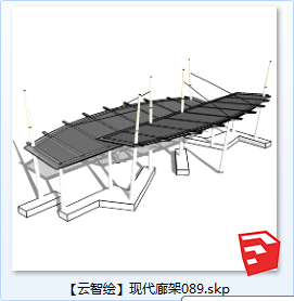 现代风廊架SU景观图sketchup模型89-SU建筑景观室内模型