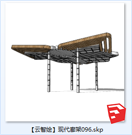 现代风廊架SU景观图sketchup模型96-SU建筑景观室内模型