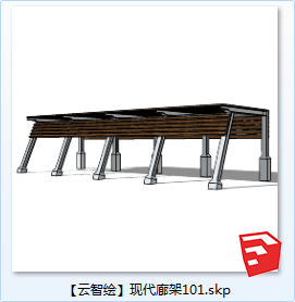 现代风廊架SU景观图sketchup模型101-SU建筑景观室内模型