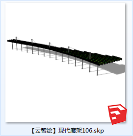 现代风廊架SU景观图sketchup模型106-SU建筑景观室内模型