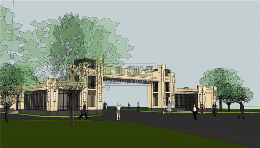 sketchup新古典大门建筑方案设计su模型资源分享精品素材参SU建筑景观室内模型