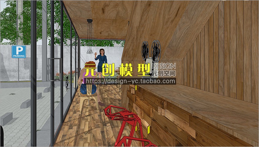 SU场景模型室内3d模型Sketchup组件素材库集装箱cafe-SU建筑景观室内模型