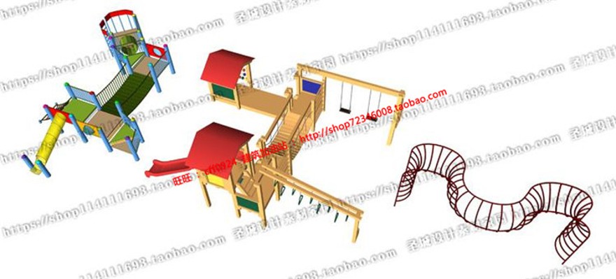 模型-su模型幼儿园儿童游乐场过山车摩天轮健身设施草图-sketchup建筑景观室内模型