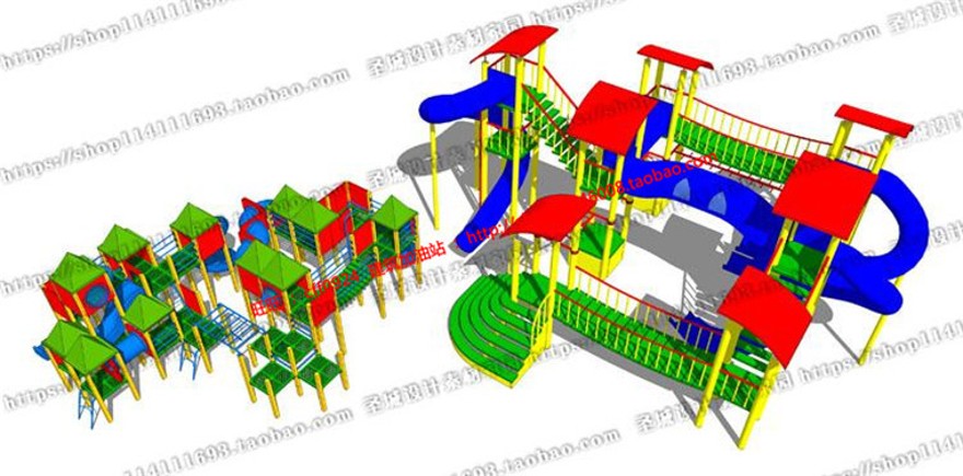 模型-su模型幼儿园儿童游乐场过山车摩天轮健身设施草图-sketchup建筑景观室内模型