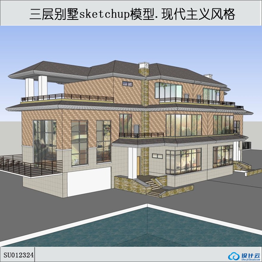 sketchup双拼商业别墅-现代风主义风格-3层-sketchup建筑景观室内模型